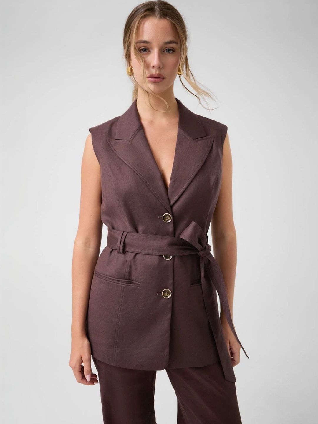 GUESS Women Flax Linen Solid Notched Lapel Carla Blazer-image-32