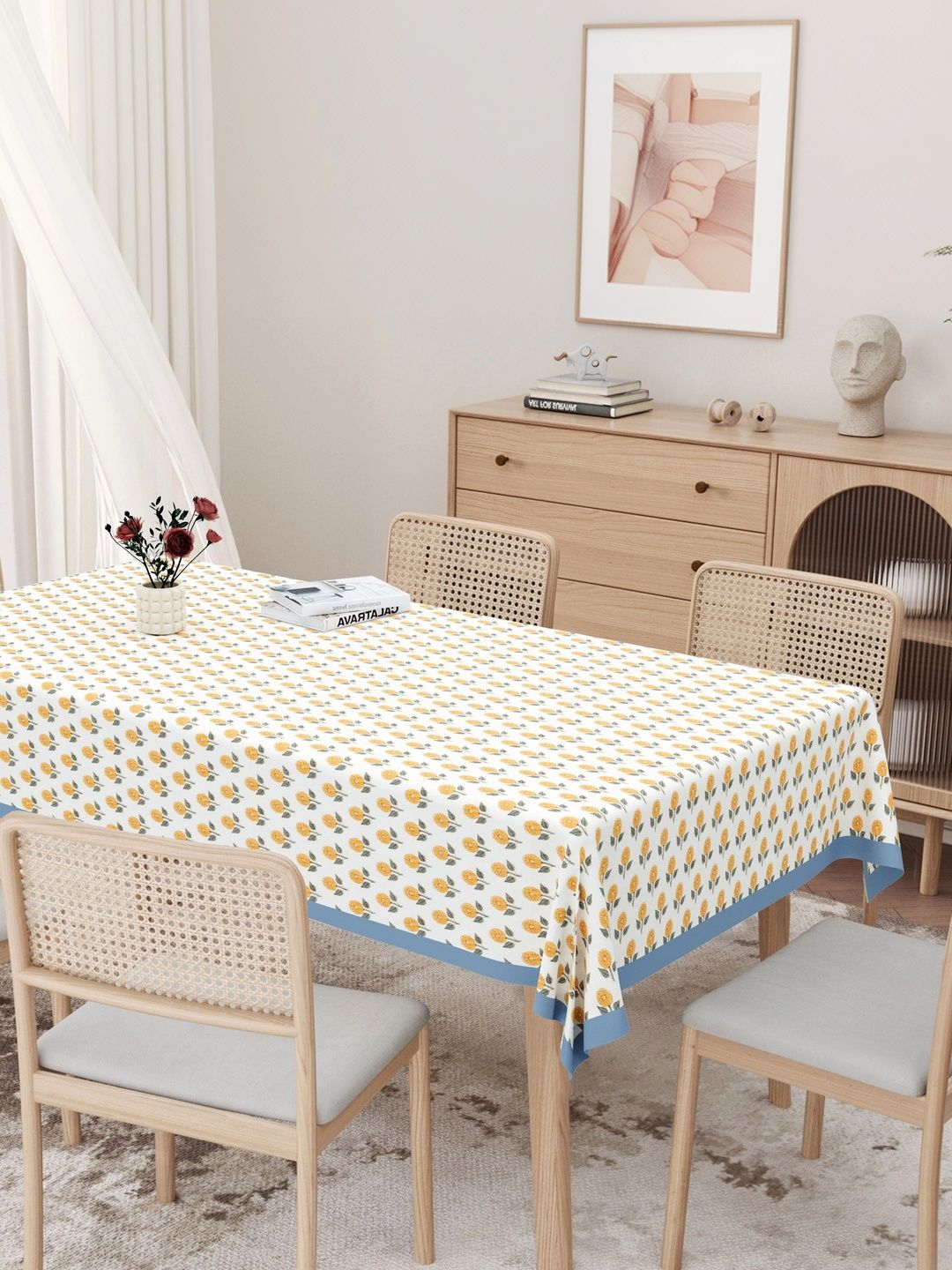 Texstylers Gold-Toned Floral Cotton 8-Seater Table Cover-picture-35