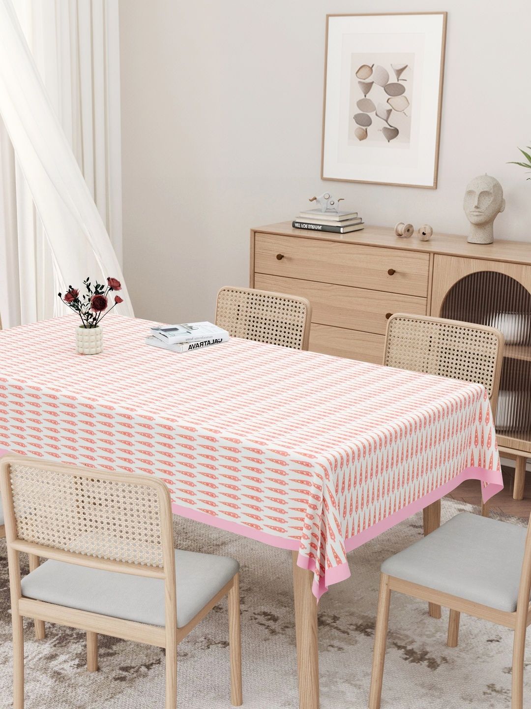 Texstylers Pink Cotton 6-Seater Table Cover-picture-41