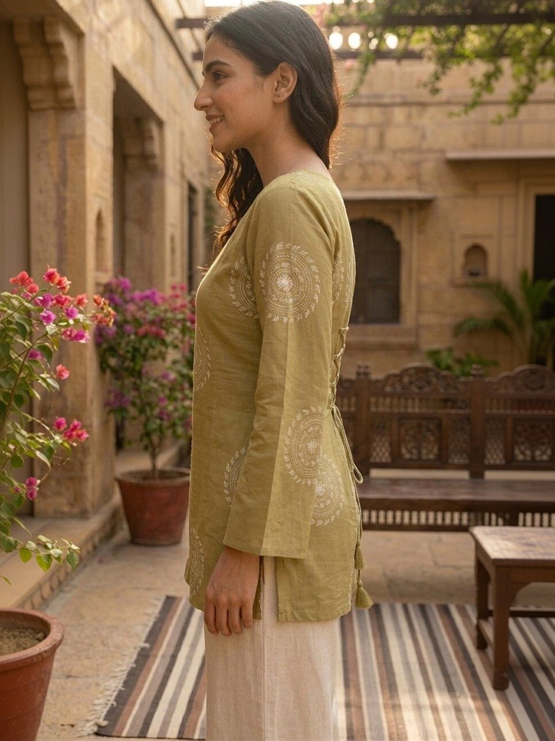 Anouk Rustic Ethnic Motifs Printed Square Neck Flared Sleeves Pure Cotton Kurti-picture-58