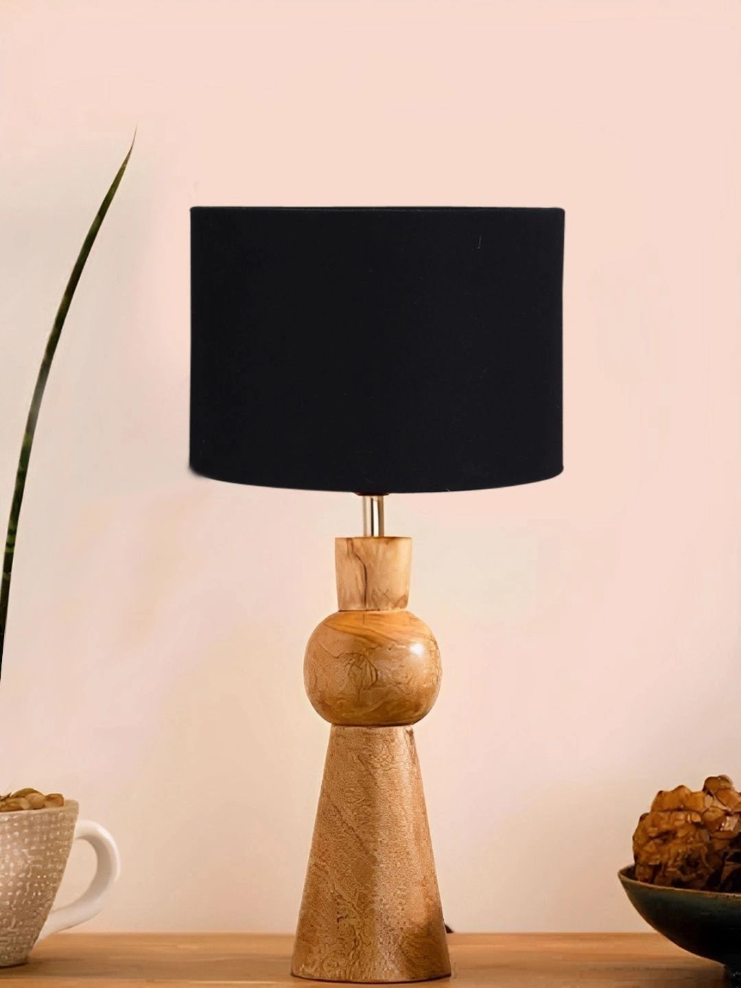 Myntra Elegant Homes Black Wood Traditional Cylindrical Shaped Table Lamp-image-33