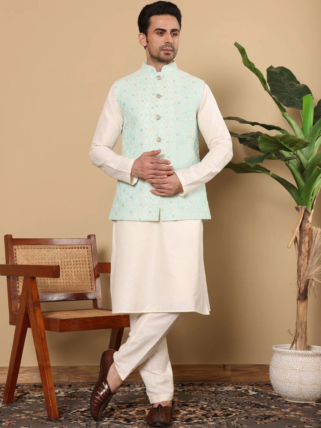 Anouk Embroidered Woven Nehru Jackets-picture-29