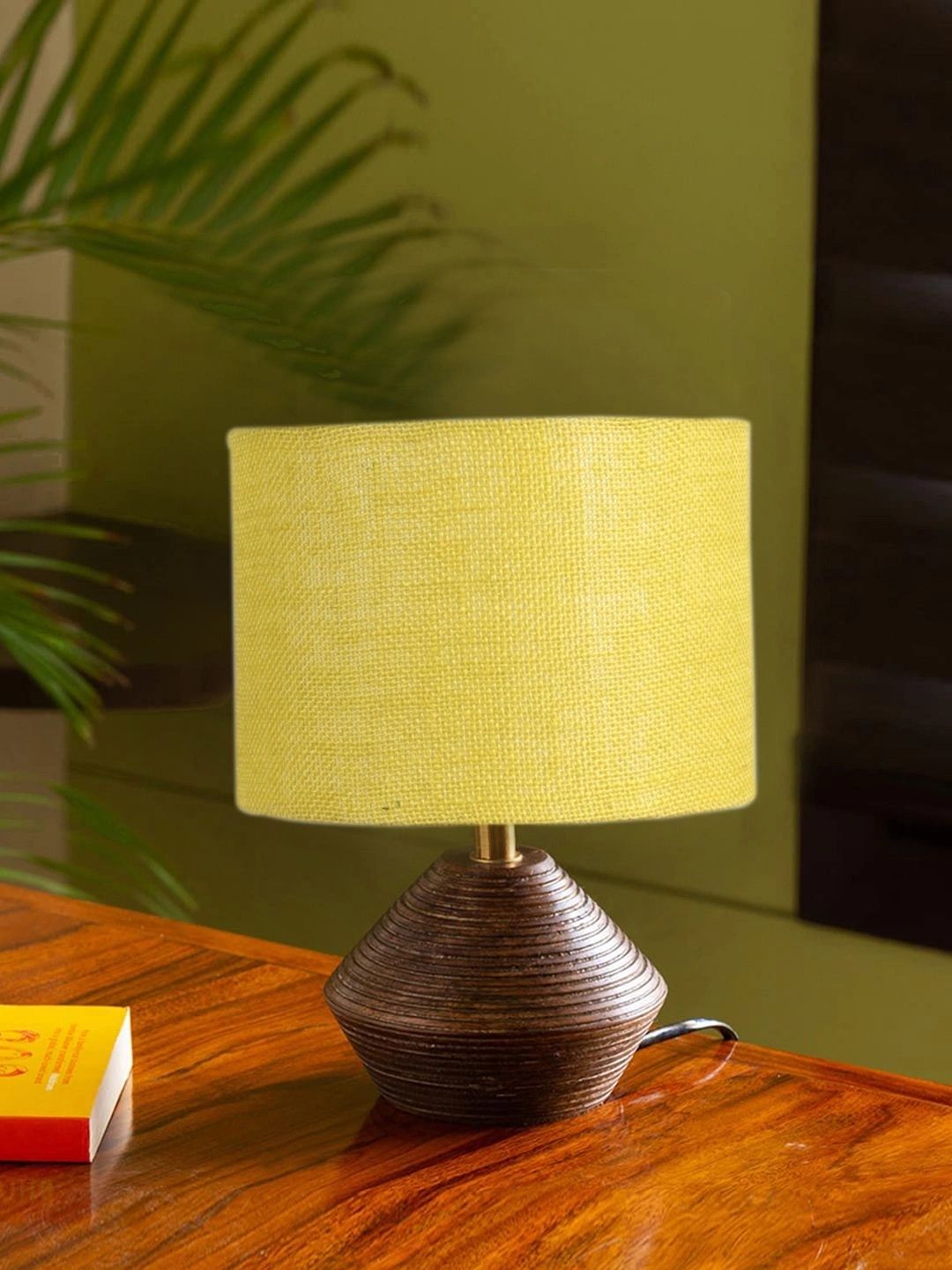 Myntra Elegant Homes Yellow Textured Wood Traditional Frusturical Shaped Table Lamp-picture-46