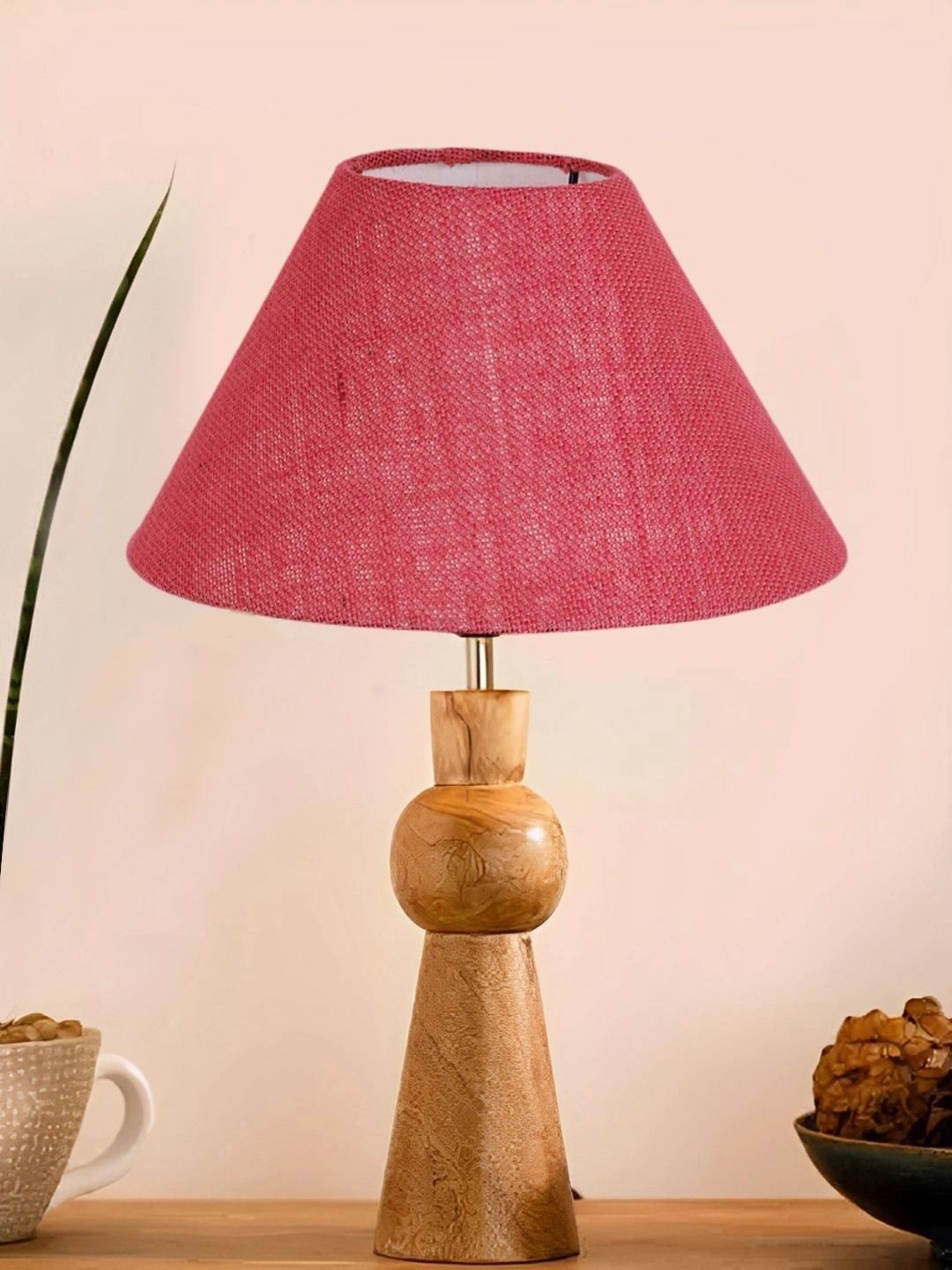 Myntra Elegant Homes Pink Textured Wood Traditional Frusturical Shaped Table Lamp-picture-42