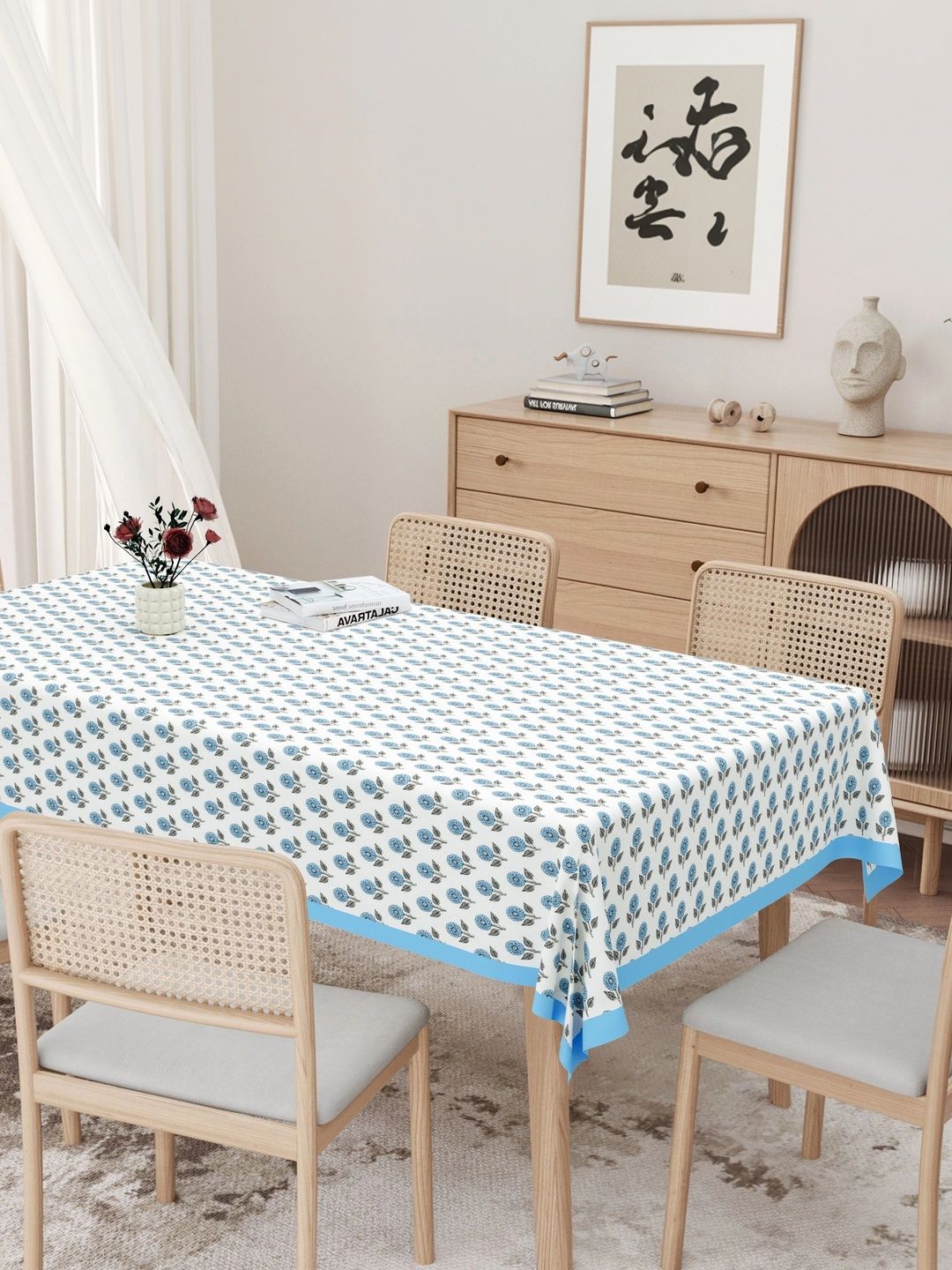 Texstylers Blue Floral Cotton 8-Seater Table Cover-image-34