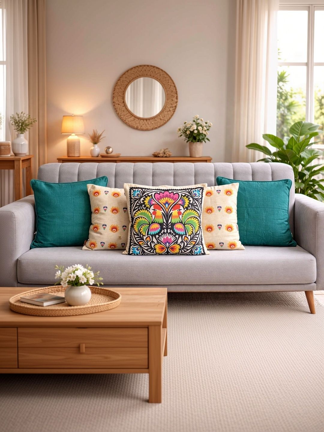 M'Weaves Multicoloured Set of 2 Ethnic Motifs Square Cushion Covers-image-17