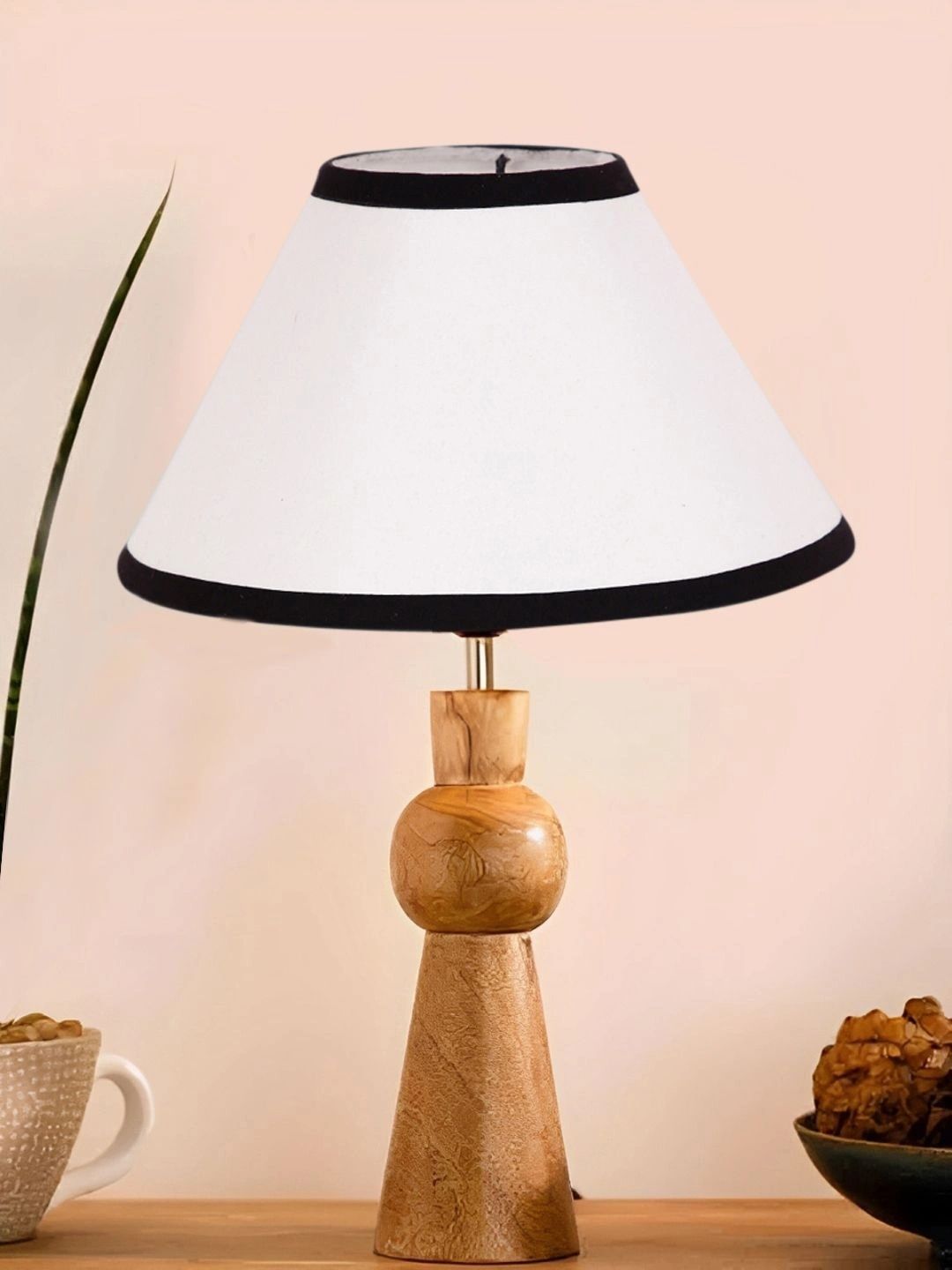 Myntra Elegant Homes White Wood Traditional Frusturical Shaped Table Lamp-picture-48