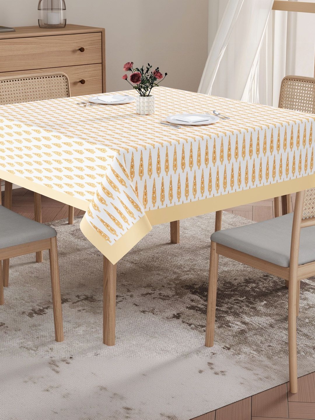 Texstylers Gold-Toned Cotton 4-Seater Table Cover-picture-53