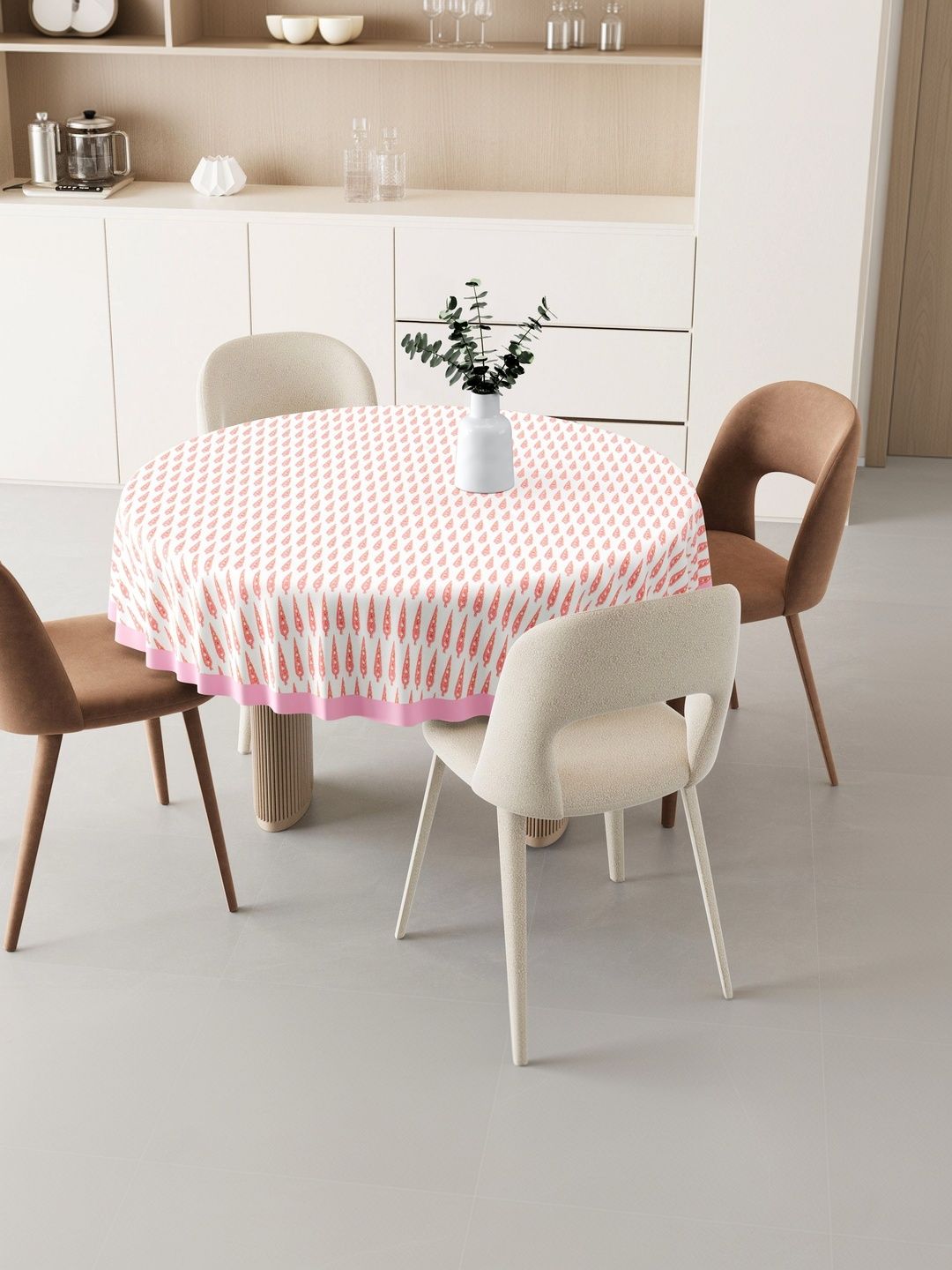 Texstylers Pink Cotton Round 4-Seater Table Cover-image-32
