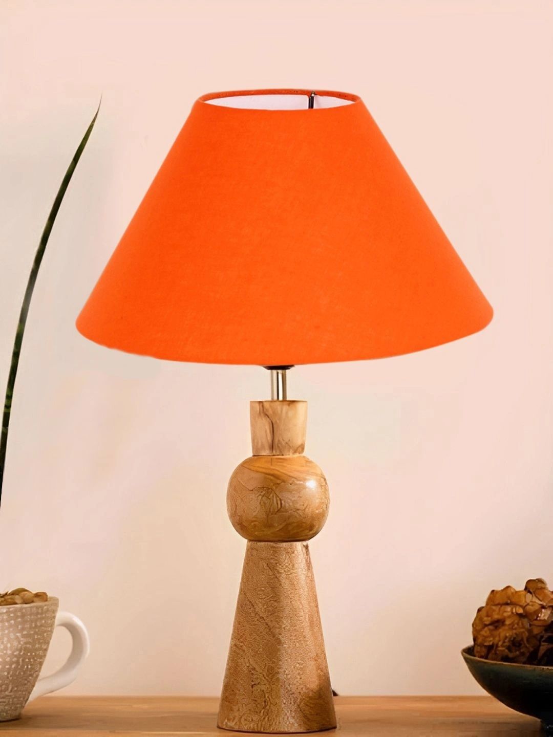 Myntra Elegant Homes Orange Wood Traditional Frusturical Shaped Table Lamp-picture-20