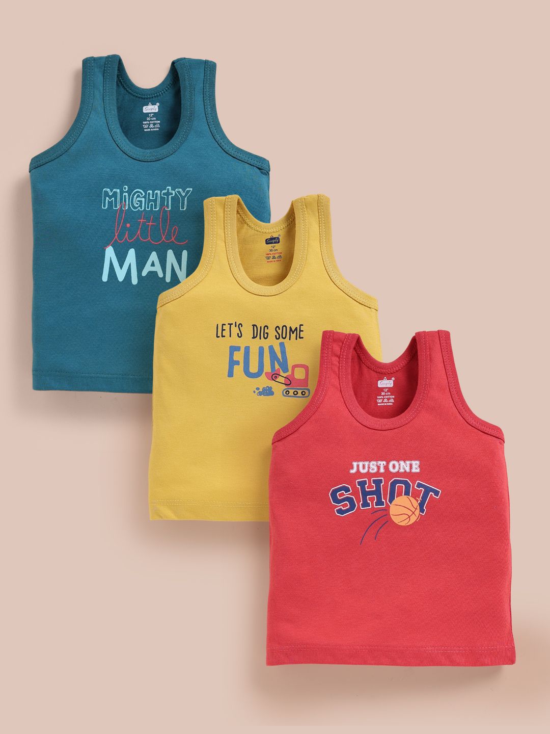 Simply Boys Pack of 3 Printed Pure Cotton Basic Vests-picture-55