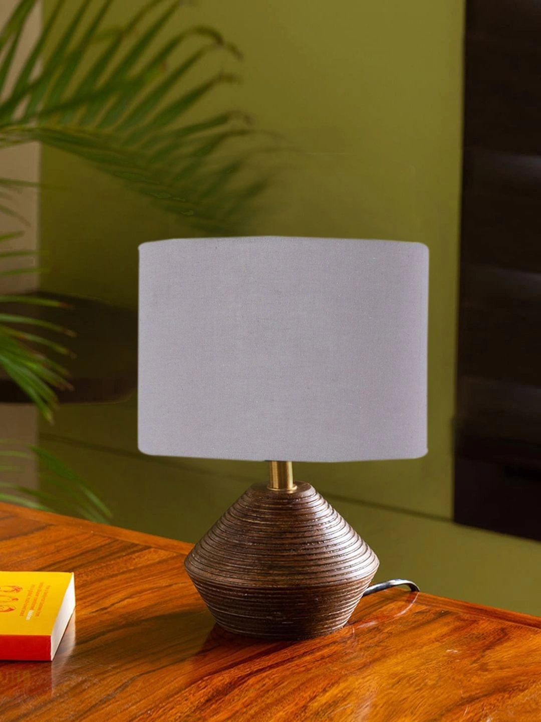 Myntra Elegant Homes Grey Textured Wood Traditional Frusturical Shaped Table Lamp-picture-35