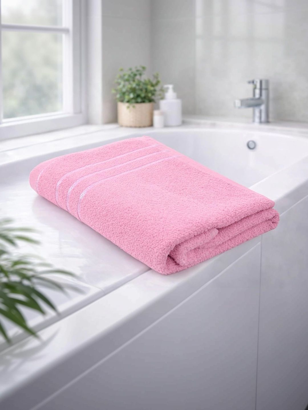 Blissful Creations Pink 1 Striped Cotton 425 GSM Bath Towel-picture-35
