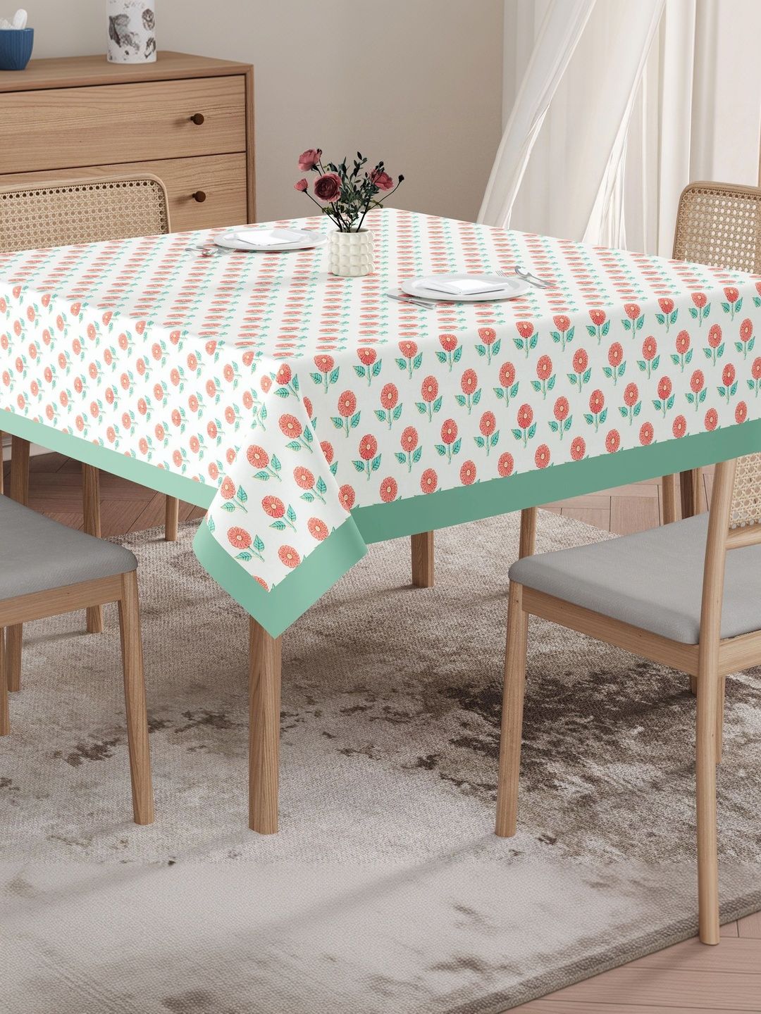 Texstylers Pink Floral Cotton 4-Seater Table Cover-picture-47