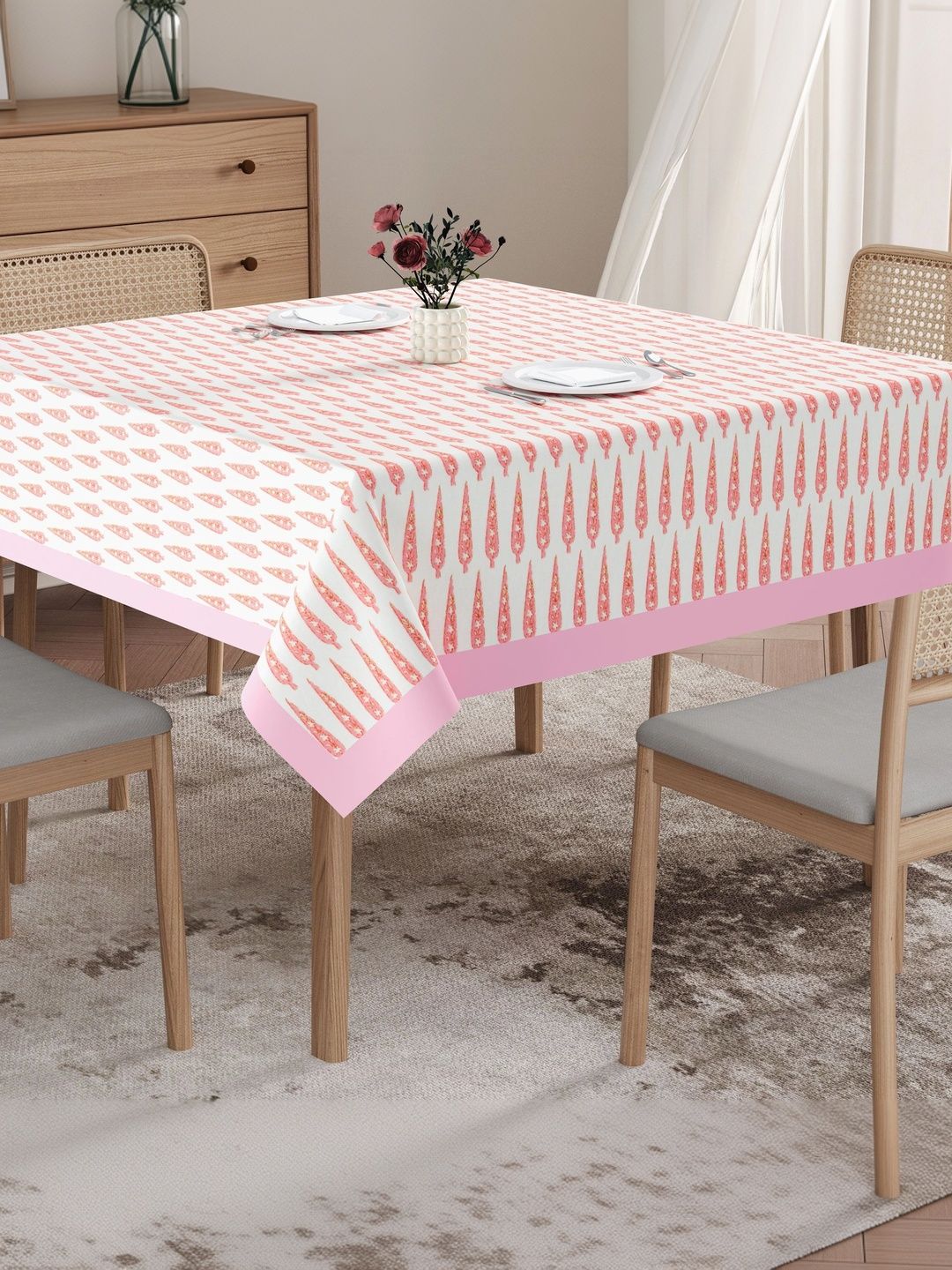 Texstylers Pink Cotton 4-Seater Table Cover-picture-49