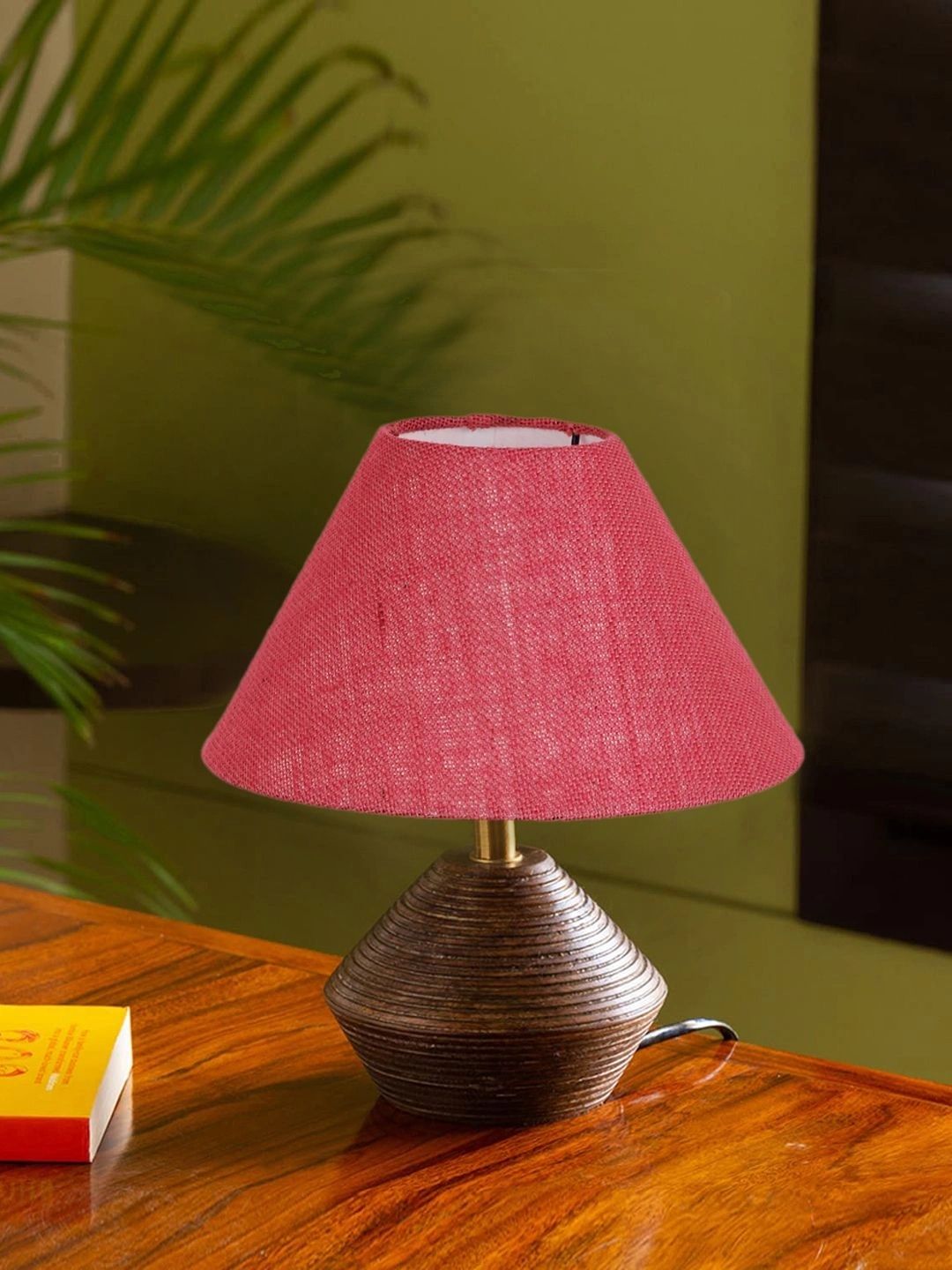 Myntra Elegant Homes Pink Textured Wood Traditional Frusturical Shaped Table Lamp-picture-37