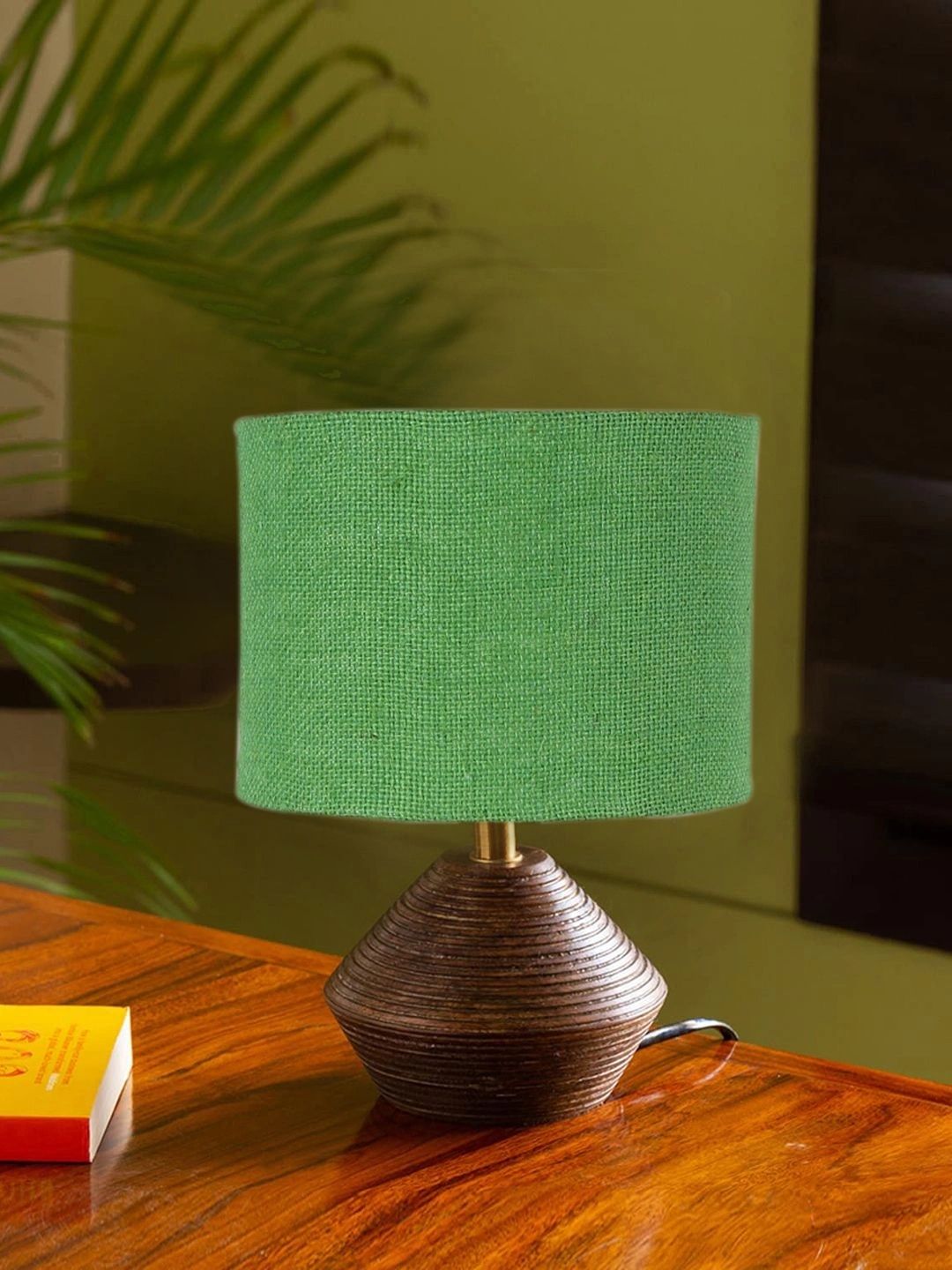 Myntra Elegant Homes Green Textured Wood Traditional Frusturical Shaped Table Lamp-picture-51