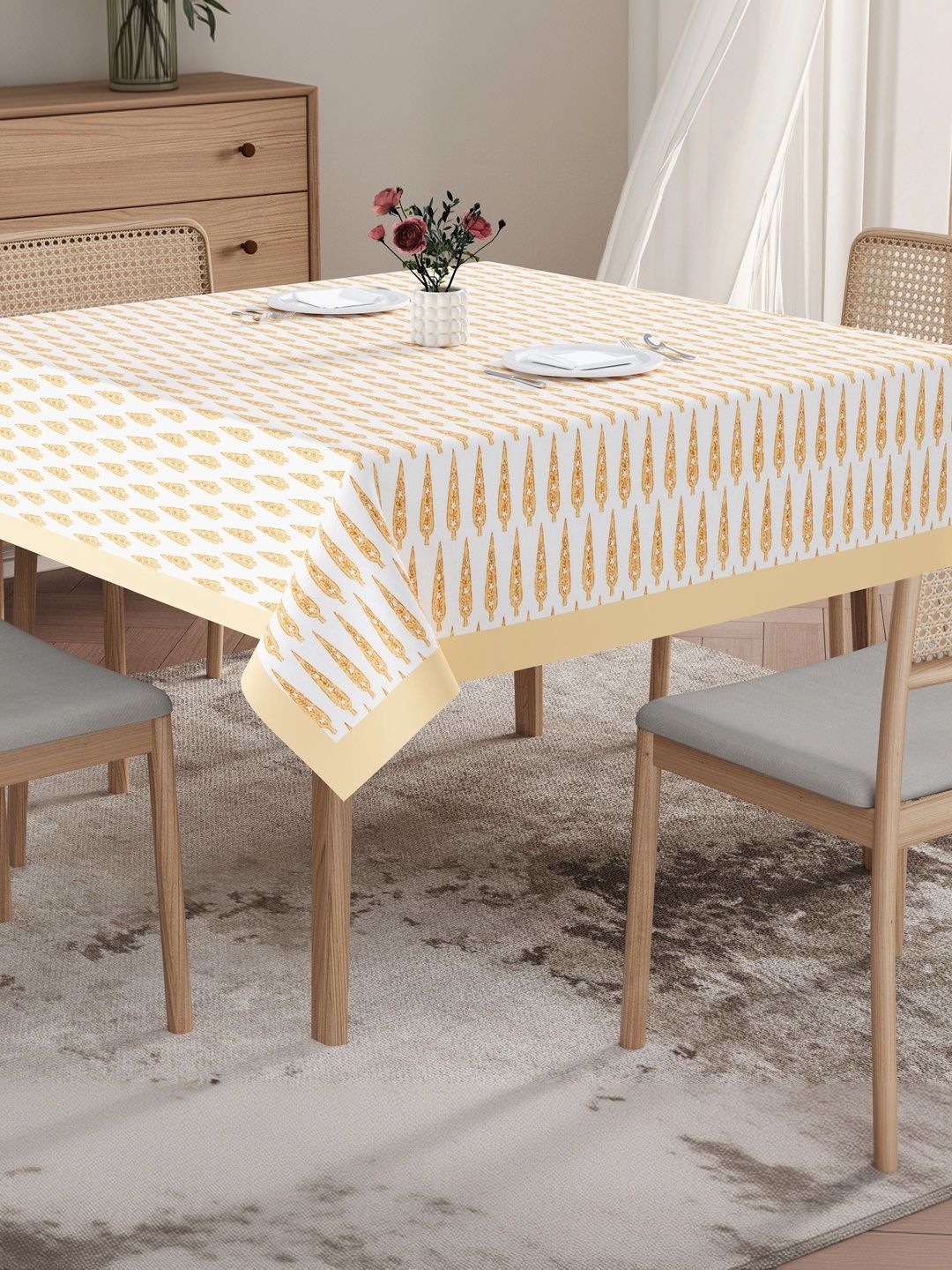 Texstylers Gold-Toned Cotton 2-Seater Table Cover-picture-30