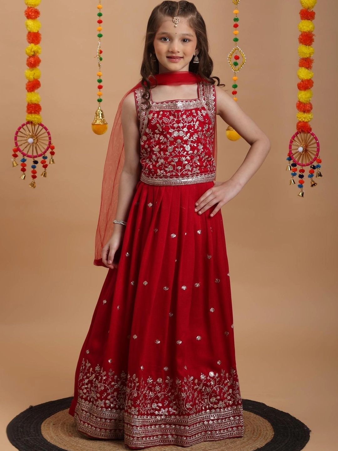 Tiny Kingdom Girls Embroidered Sequinned Ready to Wear Lehenga & Blouse With Dupatta-picture-55