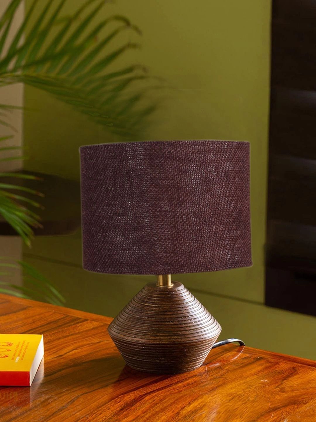 Myntra Elegant Homes Brown Textured Wood Traditional Frusturical Shaped Table Lamp-picture-15