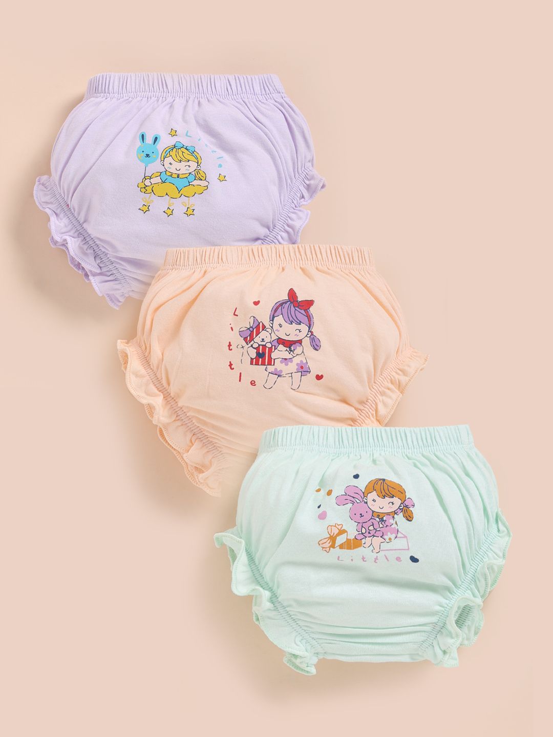 Simply Girls Pack of 3 Printed Frills Cotton Basic Briefs-picture-10