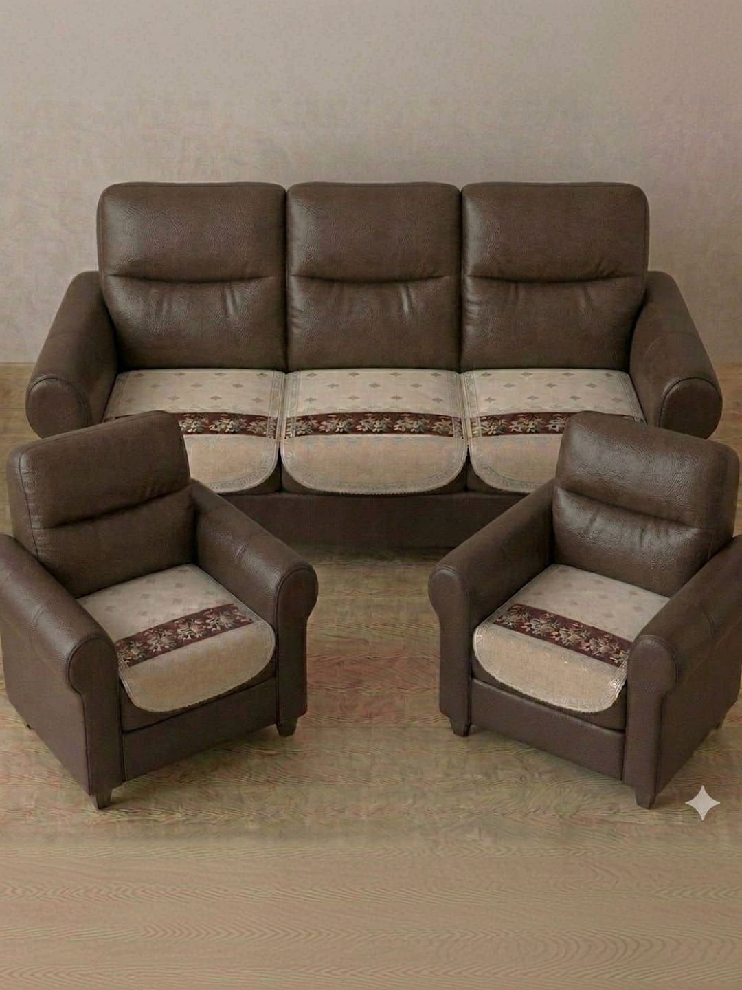 KANUM Brown Printed 5 Piece Sofa Cover Without Arms-image-29
