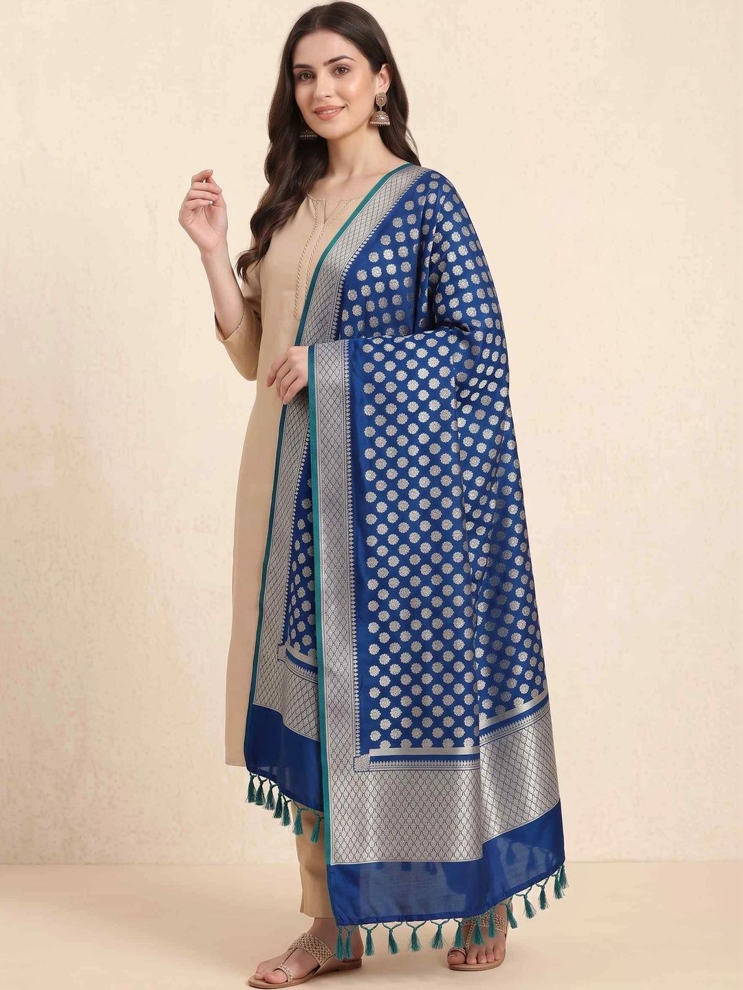 Banarasi Style Ethnic Motifs Woven Design Dupatta with Zari-picture-58