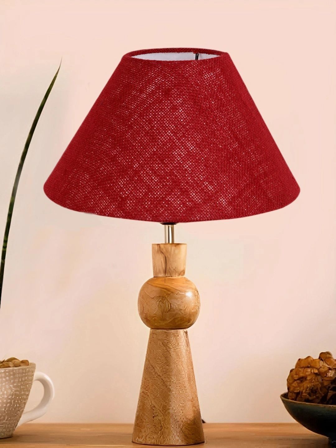 Myntra Elegant Homes Maroon Textured Wood Traditional Frusturical Shaped Table Lamp-picture-37