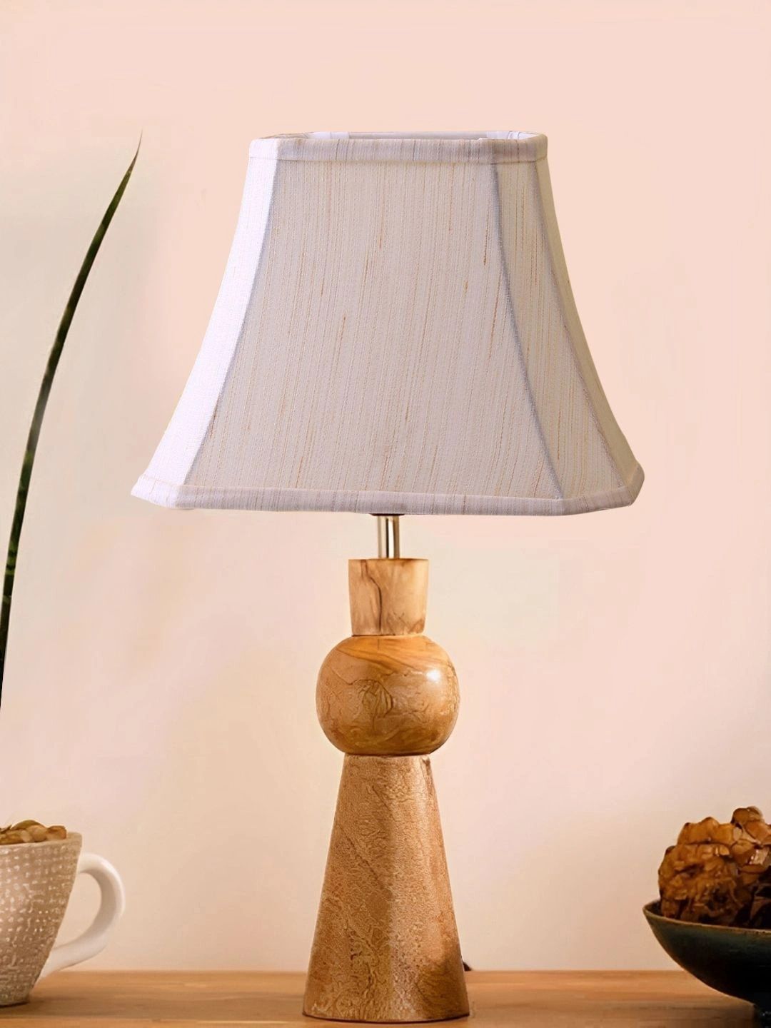Myntra Elegant Homes Off White Textured Wood Traditional Frusturical Shaped Table Lamp-picture-21