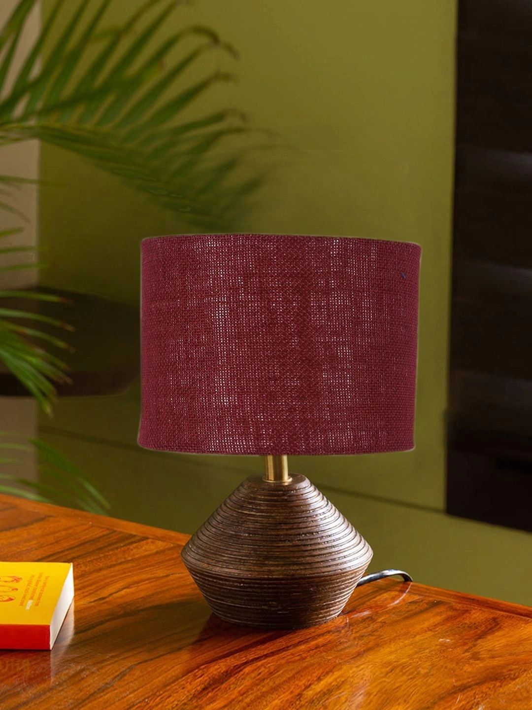 Myntra Elegant Homes Maroon Textured Wood Traditional Frusturical Shaped Table Lamp-picture-47