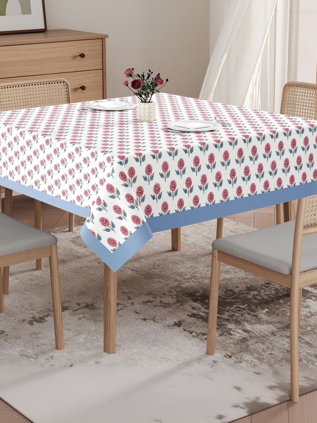 Texstylers Grey Floral Cotton 4-Seater Table Cover-image-39