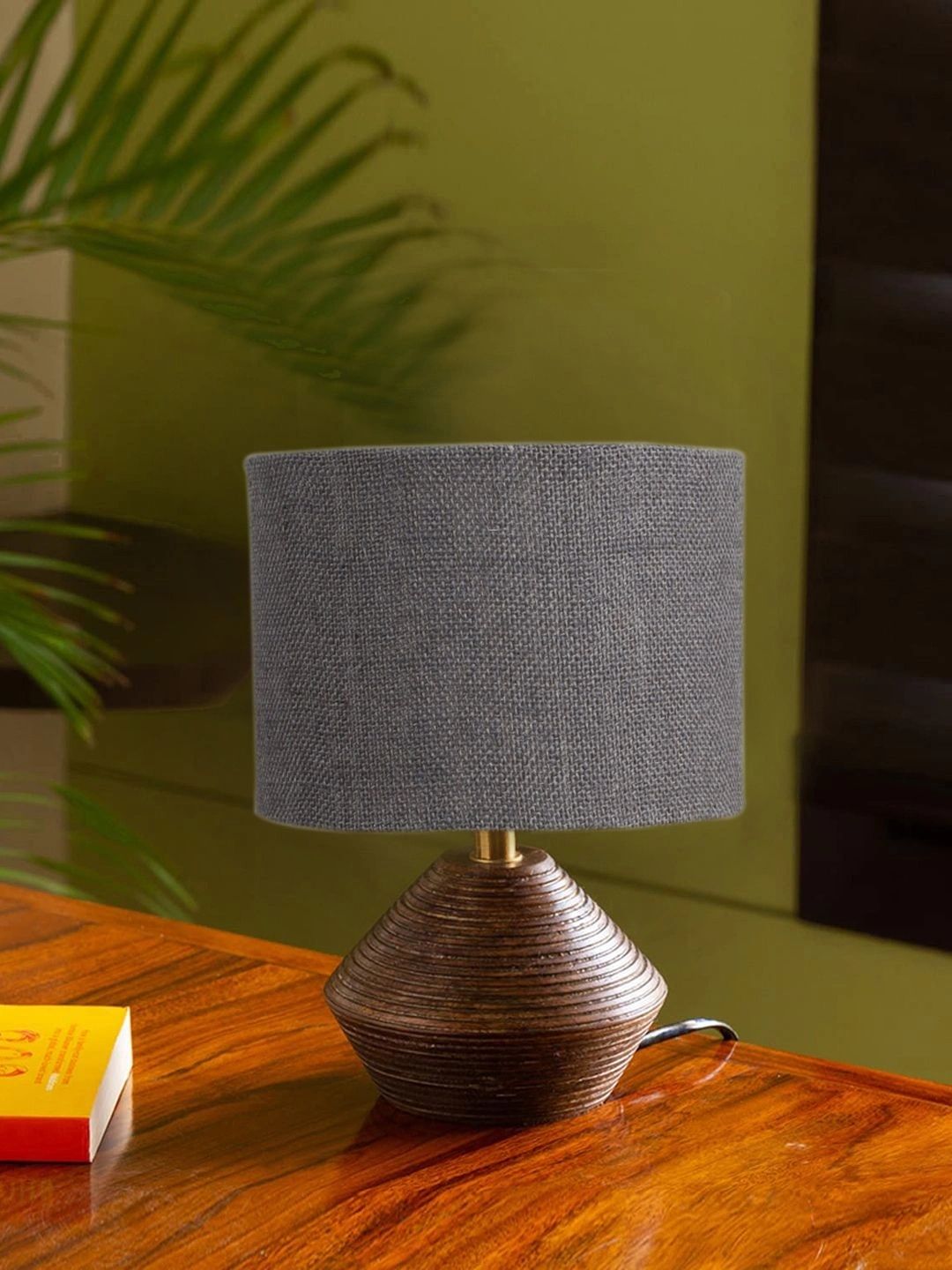 Myntra Elegant Homes Grey Textured Wood Traditional Frusturical Shaped Table Lamp-picture-19