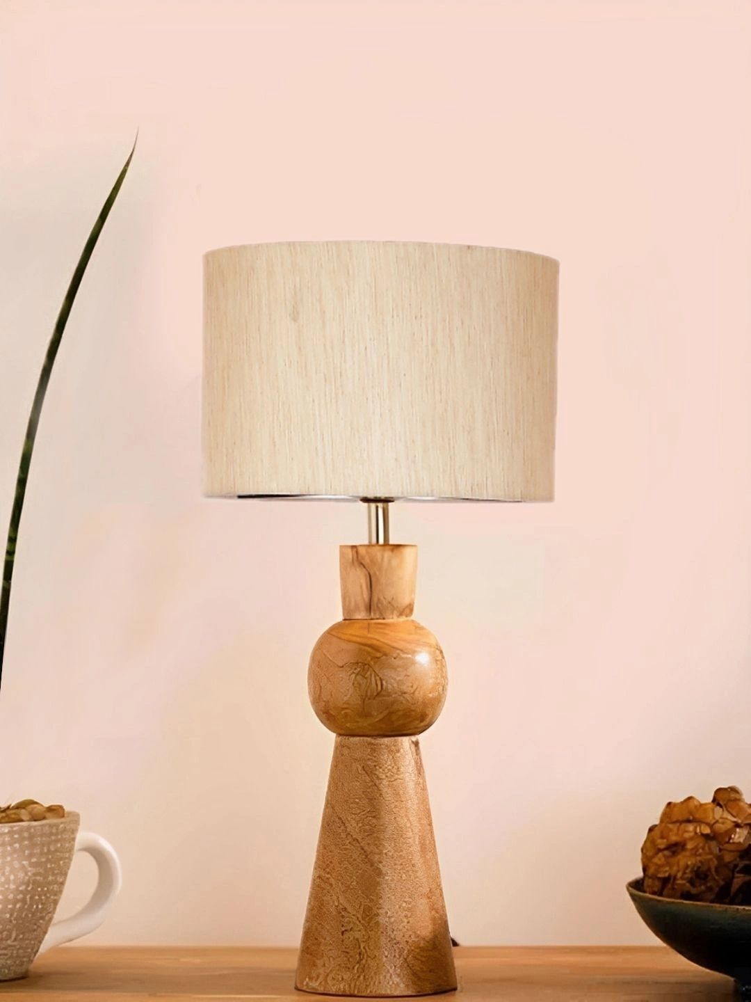 Myntra Elegant Homes Off White Wood Traditional Cylindrical Shaped Table Lamp-picture-24