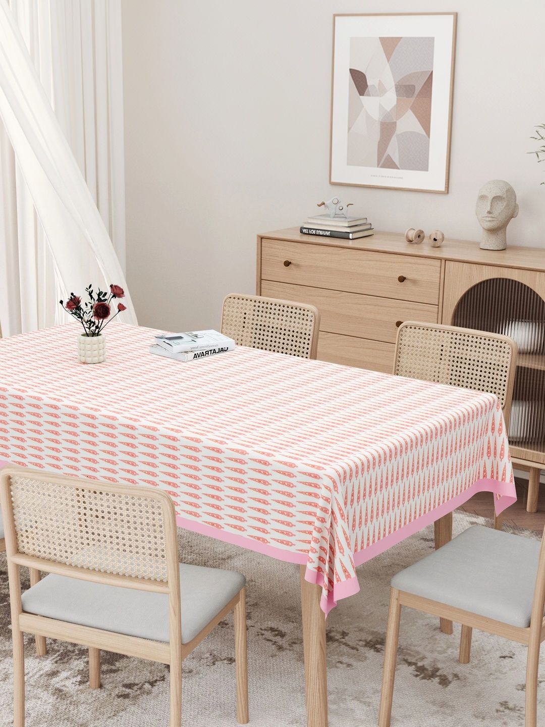Texstylers Pink Cotton 6-Seater Table Cover-picture-47