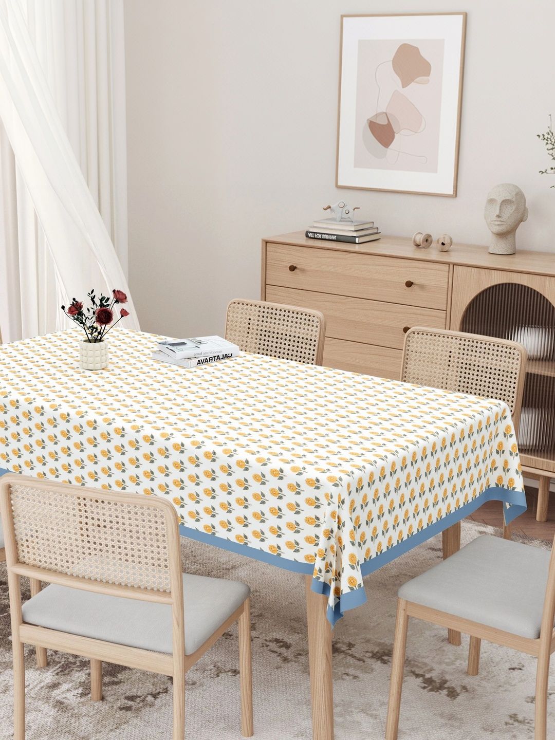 Texstylers Gold-Toned Floral Cotton 6-Seater Table Cover-image-34