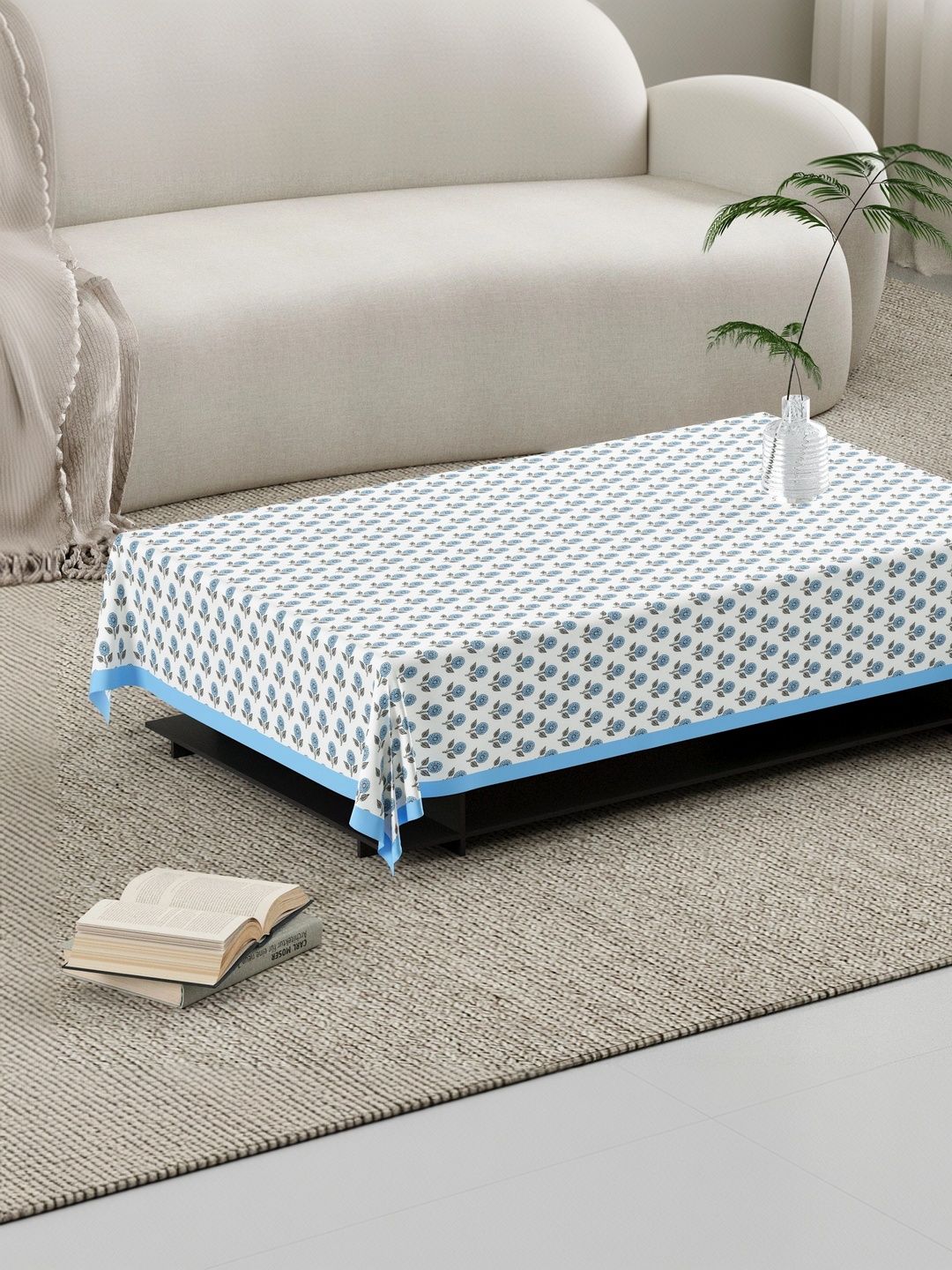 Texstylers Blue Floral Cotton 4-Seater Table Cover-image-44