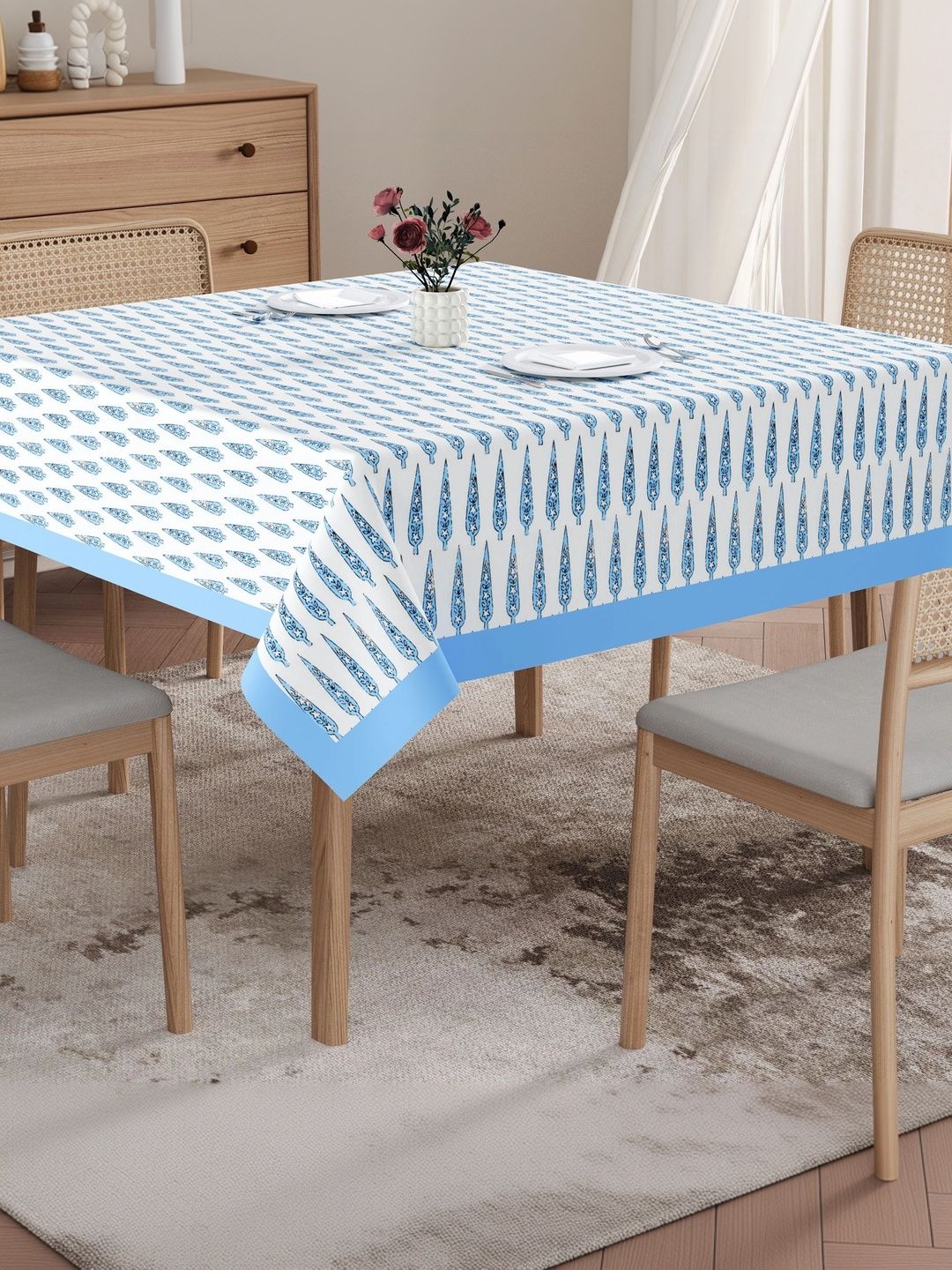 Texstylers Blue Cotton 4-Seater Table Cover-picture-13