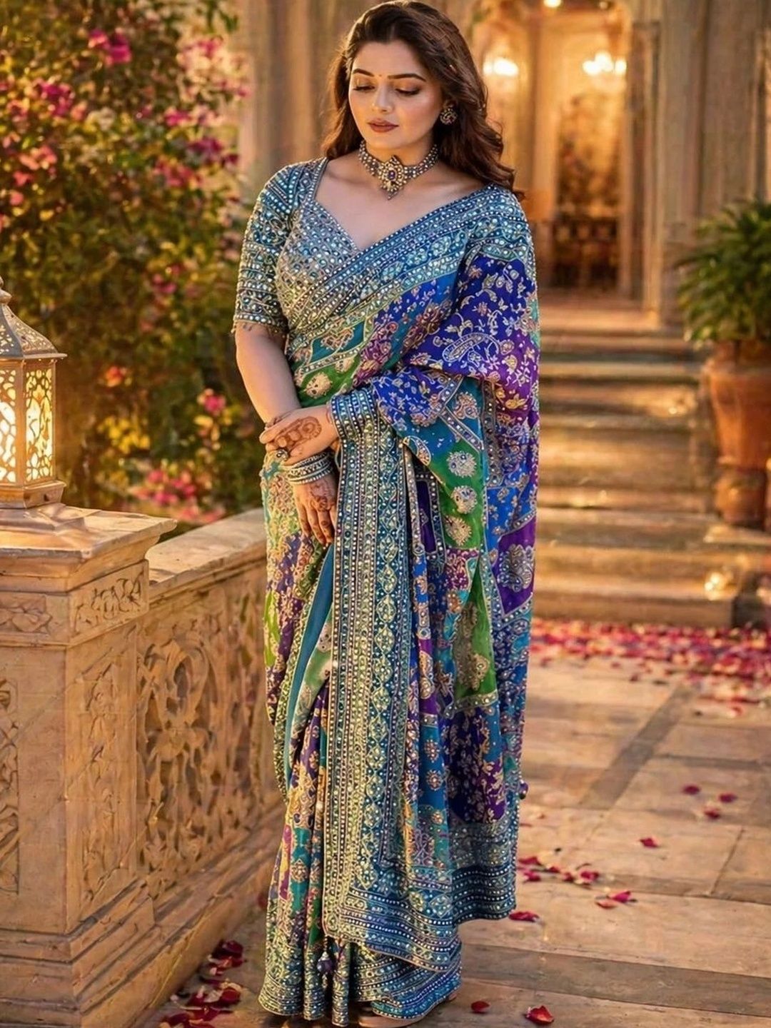 KALINI Floral Mirror Work Art Silk Heavy Work Banarasi Saree-picture-51