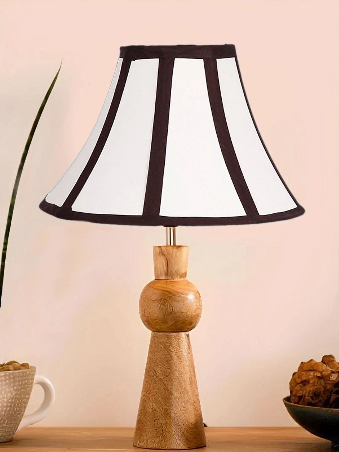 Myntra Elegant Homes Multicoloured Colourblocked Wood Traditional Bell Shaped Table Lamp-image-39