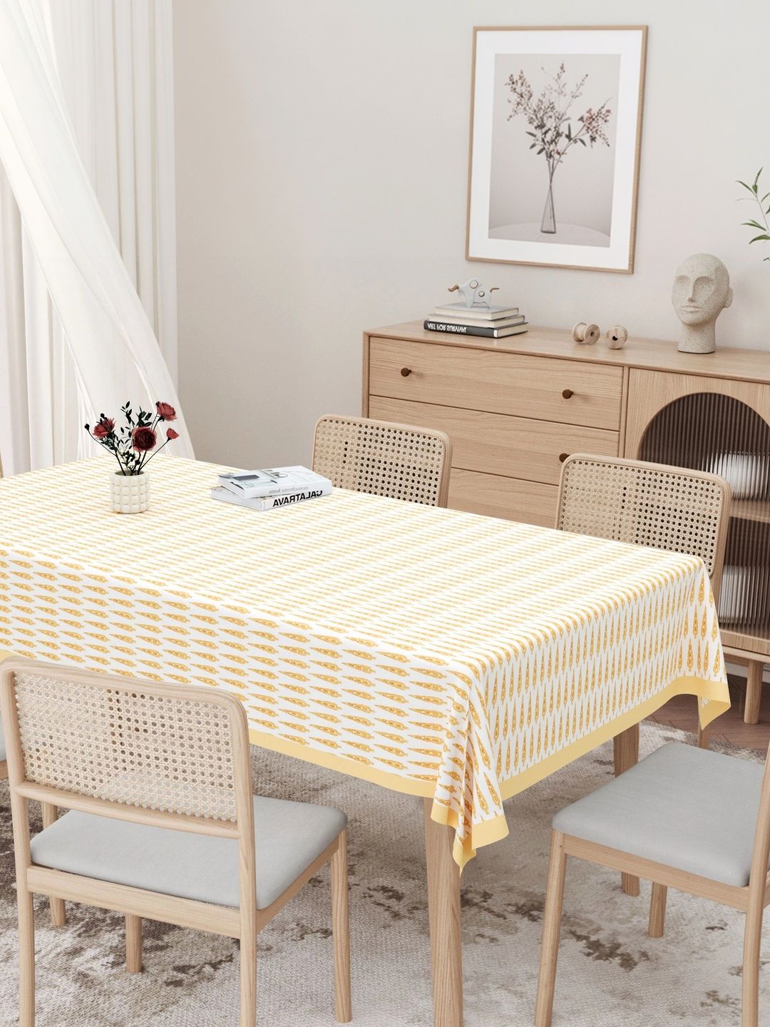 Texstylers Gold-Toned Cotton 6-Seater Table Cover-picture-50