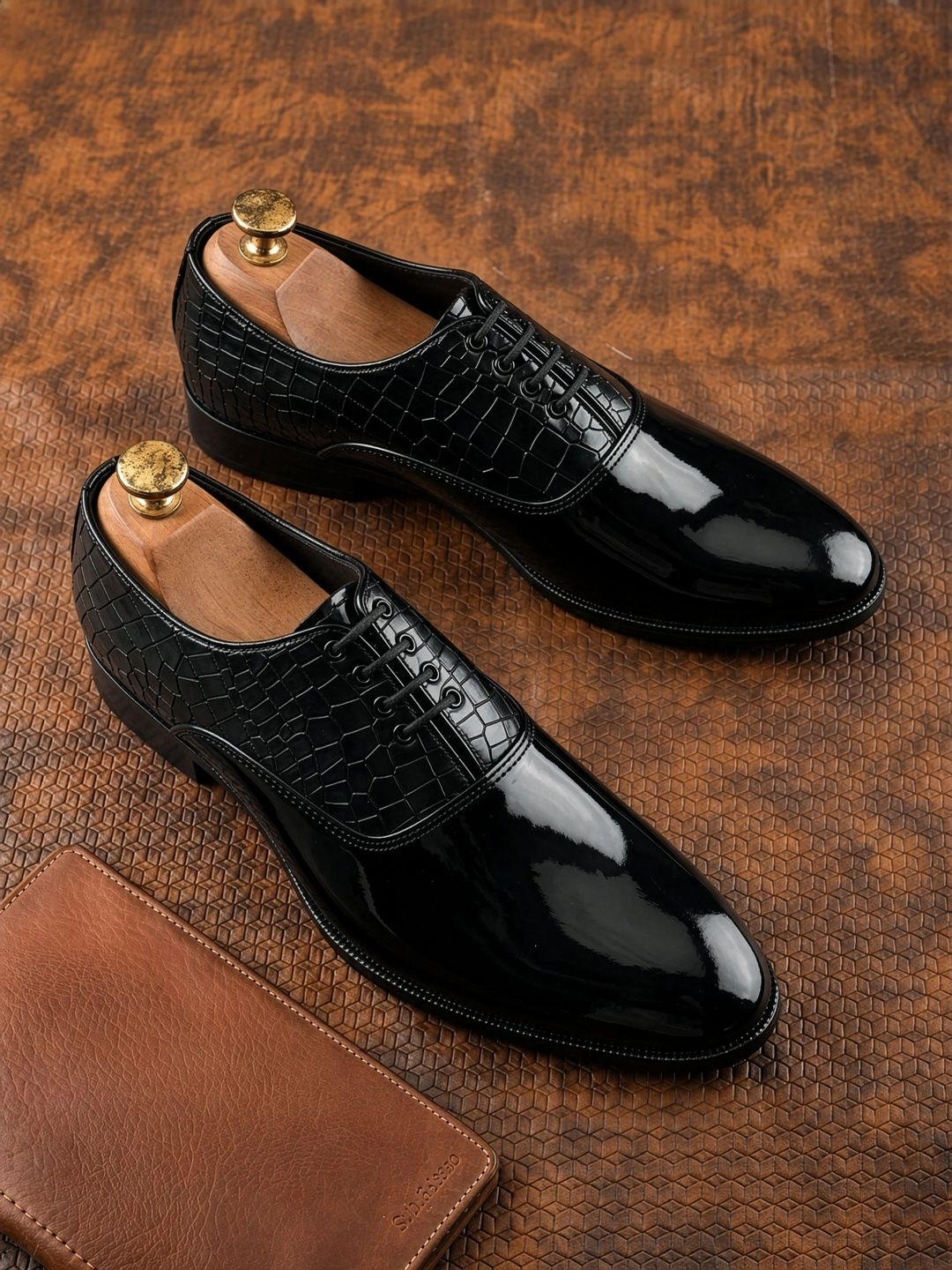HERE&NOW Men Textured Pointed Toe Lace-Ups Formal Derbys-picture-33