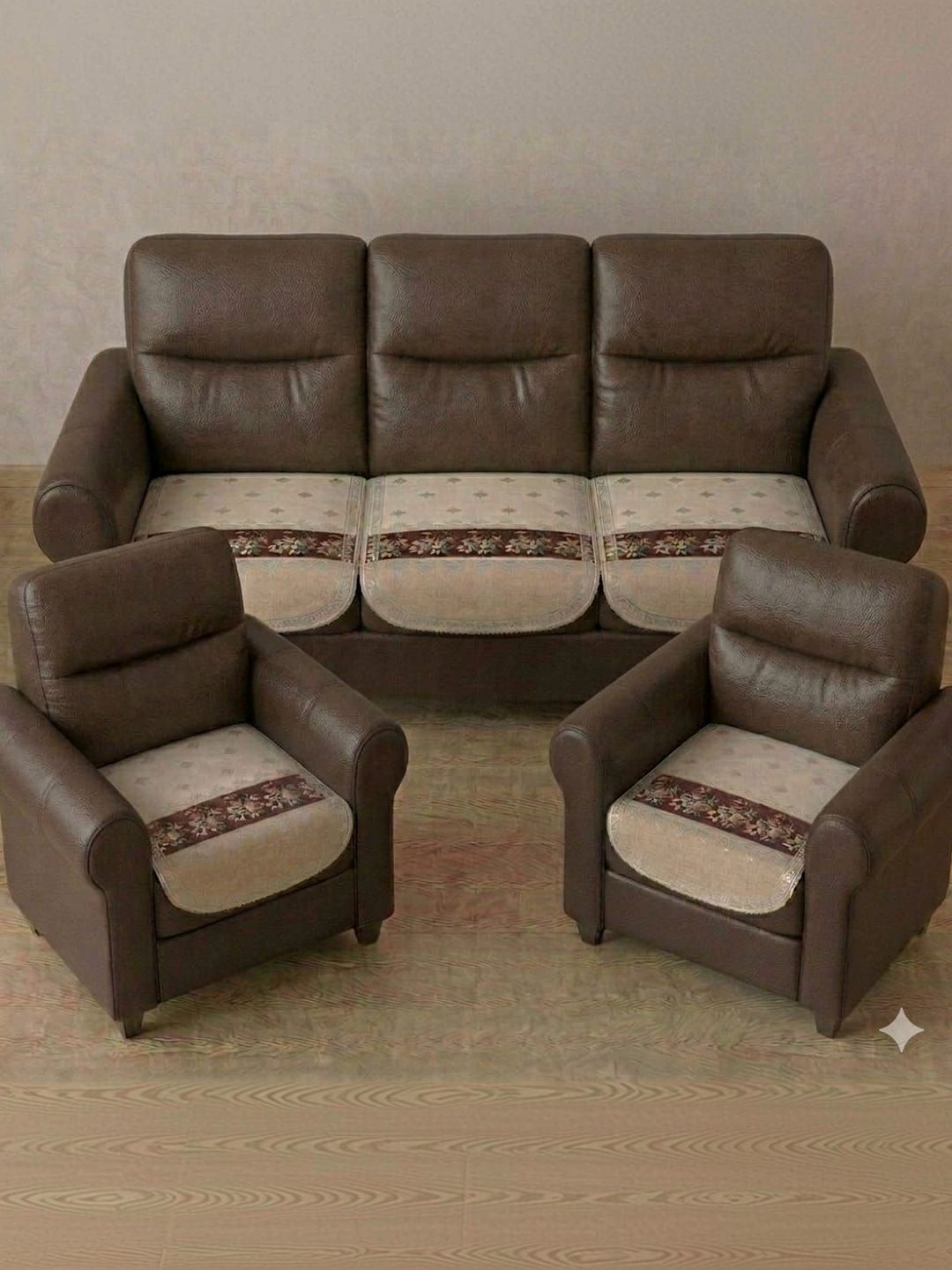 KANUM Coffee Brown Printed 5 Piece Sofa Cover Without Arms-picture-25