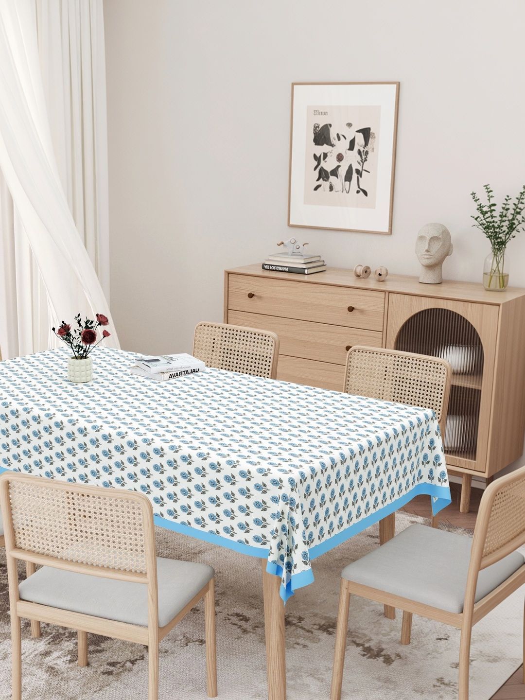 Texstylers Blue Floral Cotton 6-Seater Table Cover-picture-21