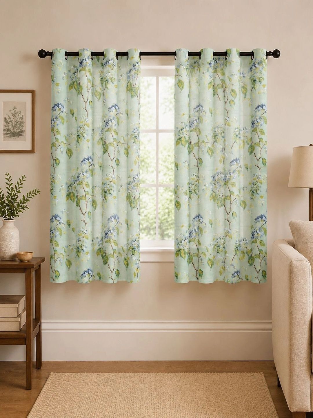 Myntra Elegant Homes Green & Blue Set of 2 Floral Sheer Window Curtain-picture-15
