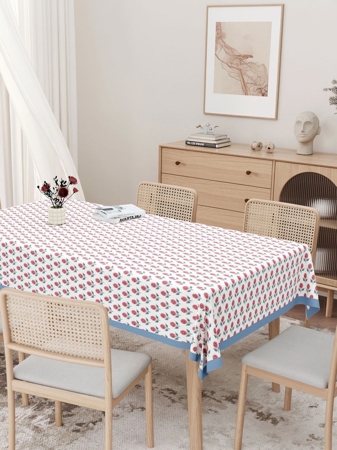 Texstylers Grey Floral Cotton 6-Seater Table Cover-picture-29