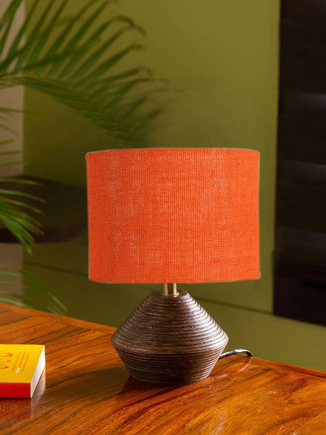 Myntra Elegant Homes Orange Textured Wood Traditional Frusturical Shaped Table Lamp-picture-28