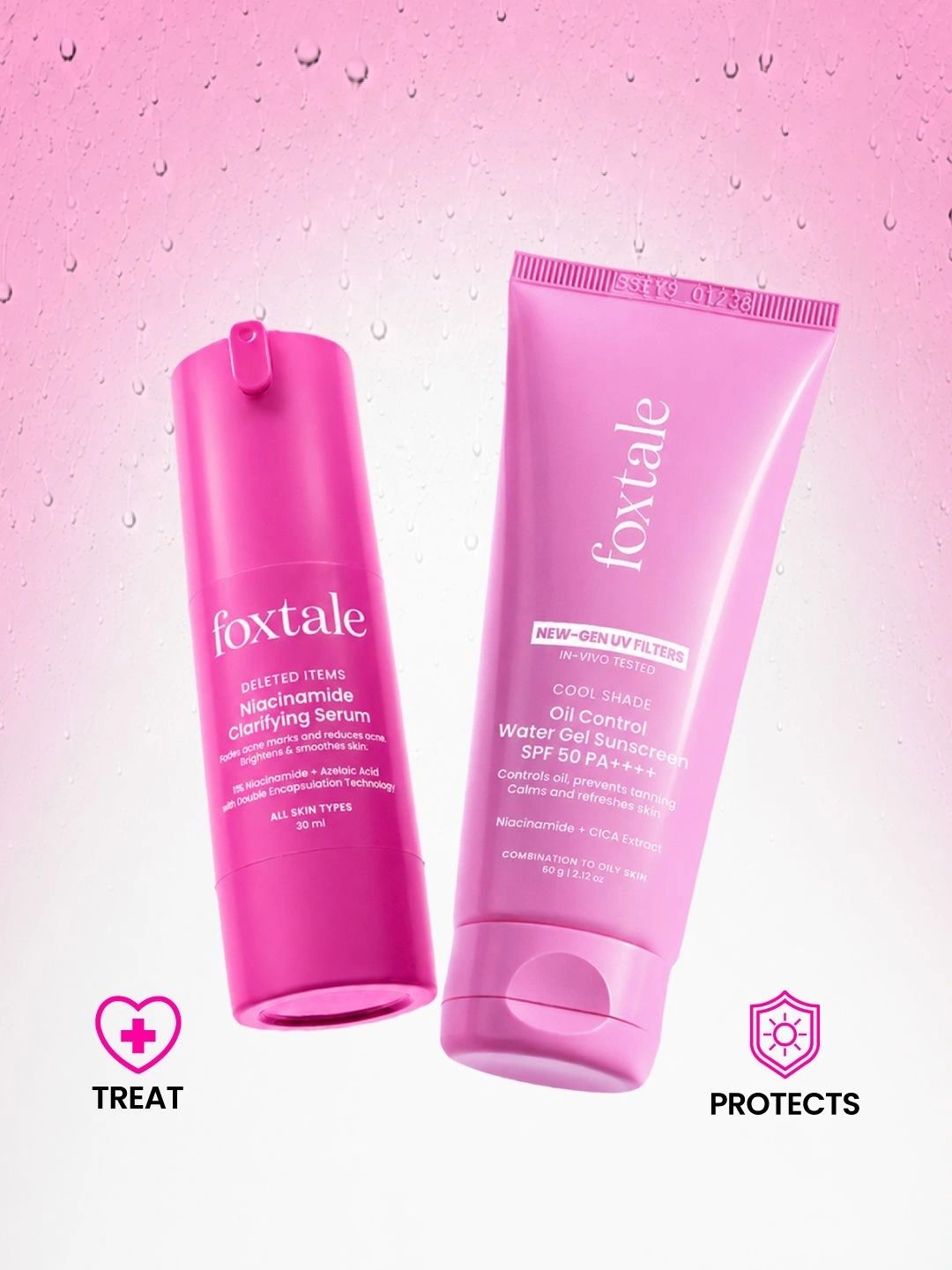 FoxTale Set Of 2 Niacinamide Serum & Oily Skin Sunscreen - 50ml - 30 ml-image-35