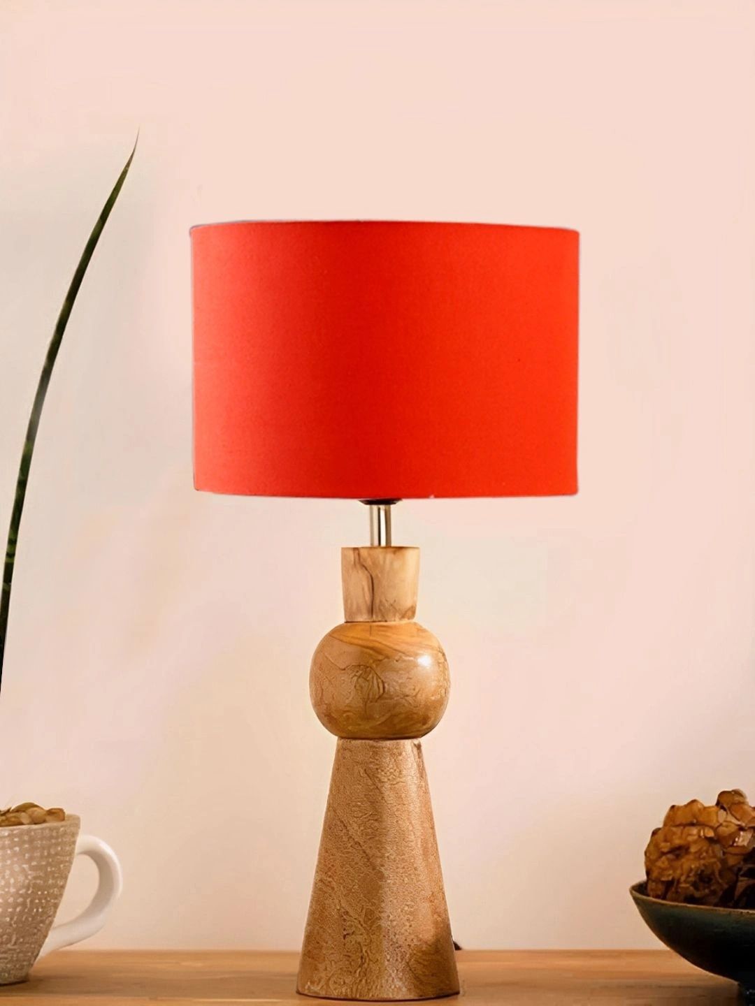 Myntra Elegant Homes Orange Wood Traditional Cylindrical Shaped Table Lamp-picture-52