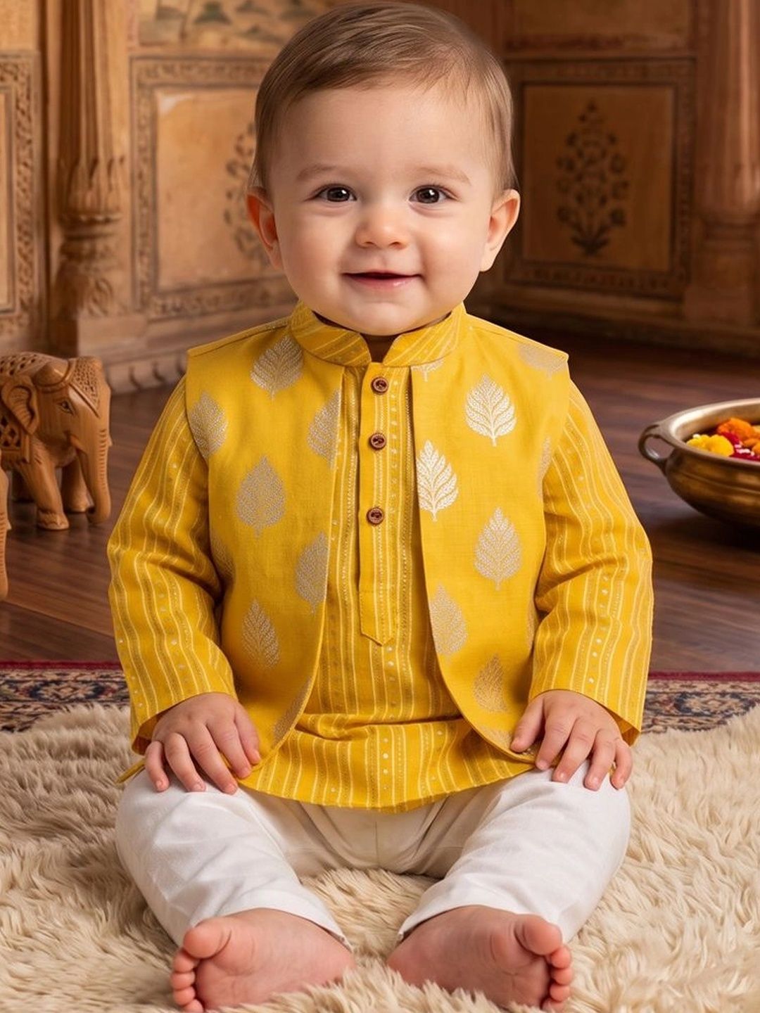 Here&Now X Kinder Kids Boys Ethnic Motifs Printed Regular Pure Cotton Kurta with Pyjamas-picture-41