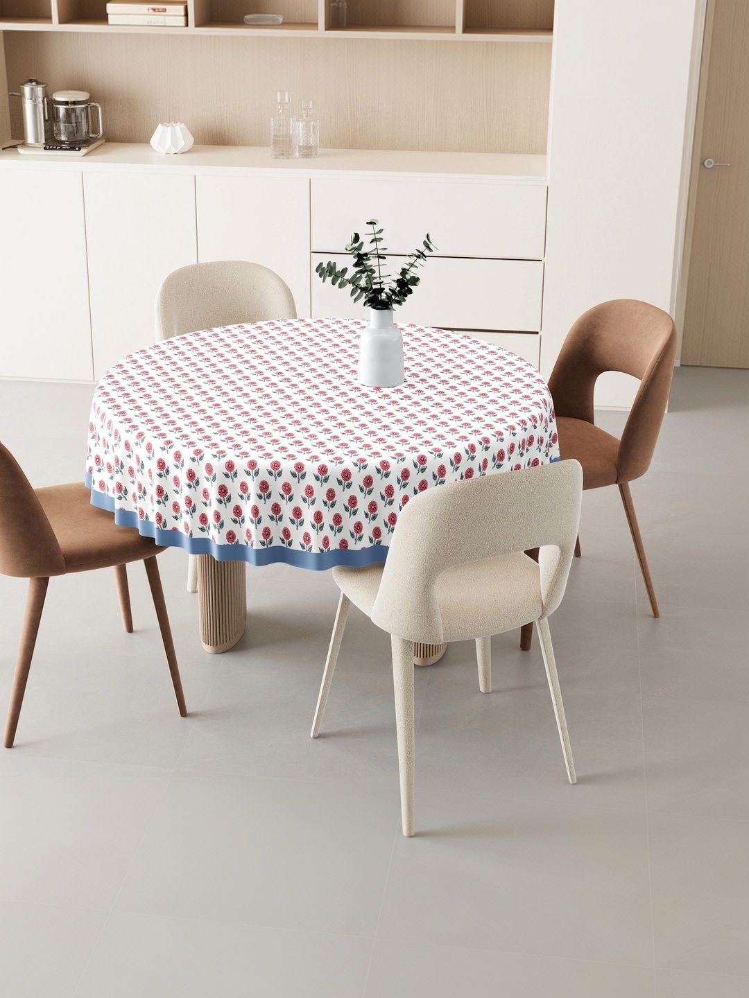 Texstylers Grey Floral Cotton Round 4-Seater Table Cover-picture-12